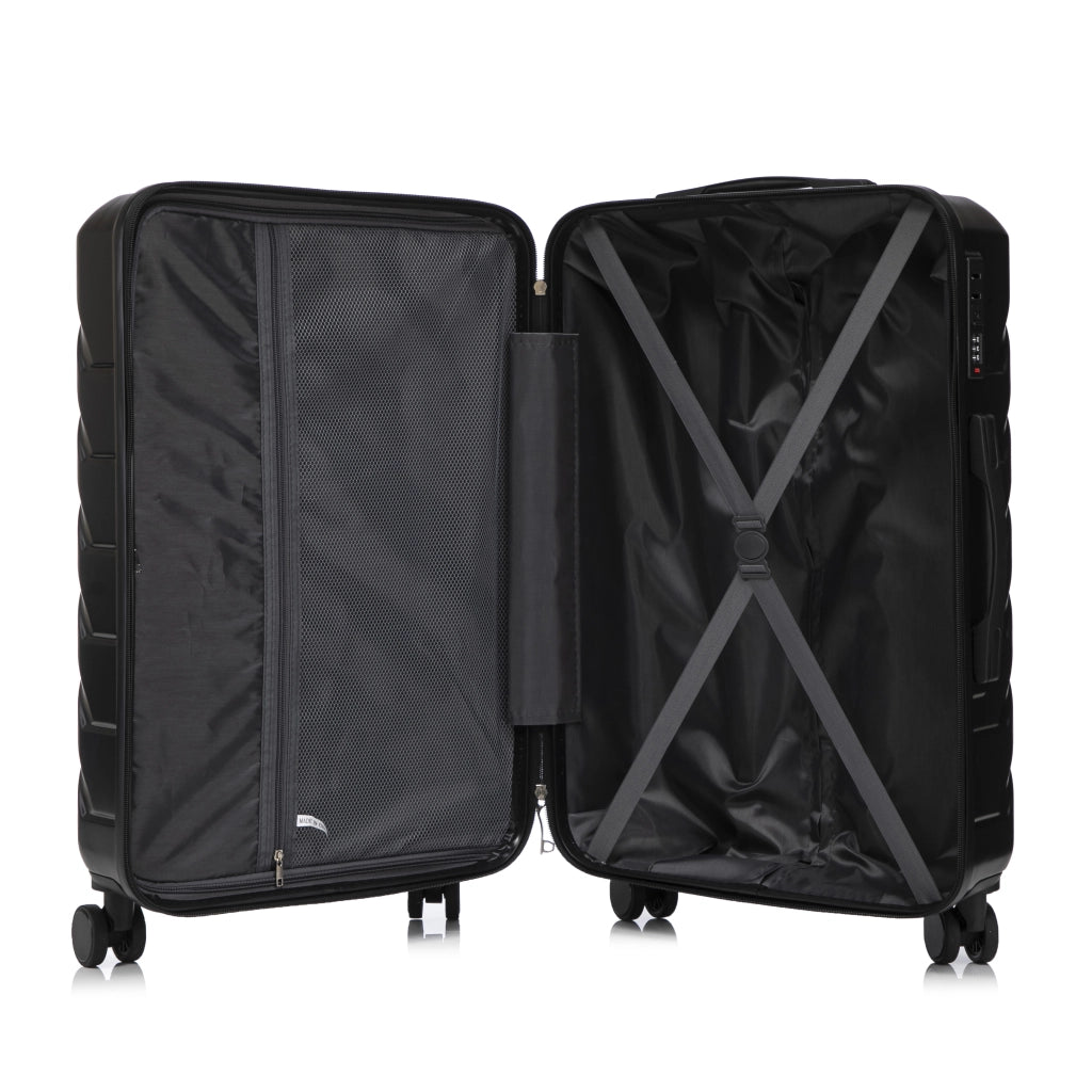 Set di 4 Valigie Rigide in ABS Nero con Beauty Case da 14" e Ganci Laterali