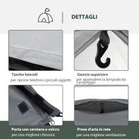 Tenda da Campeggio 2 Posti Impermeabile con Vestibolo, Finestre e Porte con Cerniera, 325x183x130cm Grigio