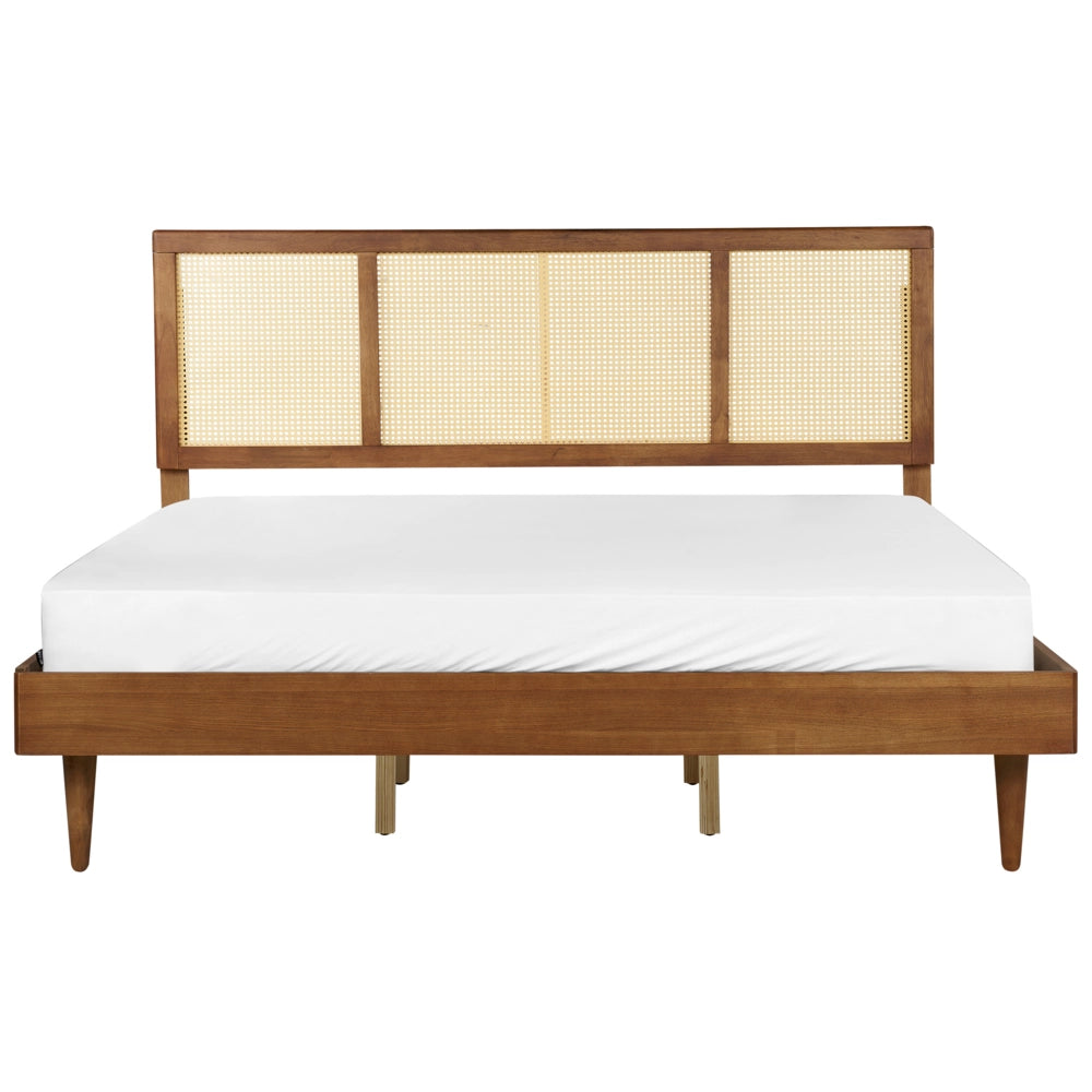 Letto moderno con rete a doghe testata a treccia viennese in legno chiaro 180 x 200 cm camera da letto