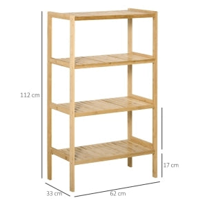 Scaffale a 4 ripiani in bambù naturale 62x33x112 cm, struttura combinabile per soggiorno, cucina e bagno