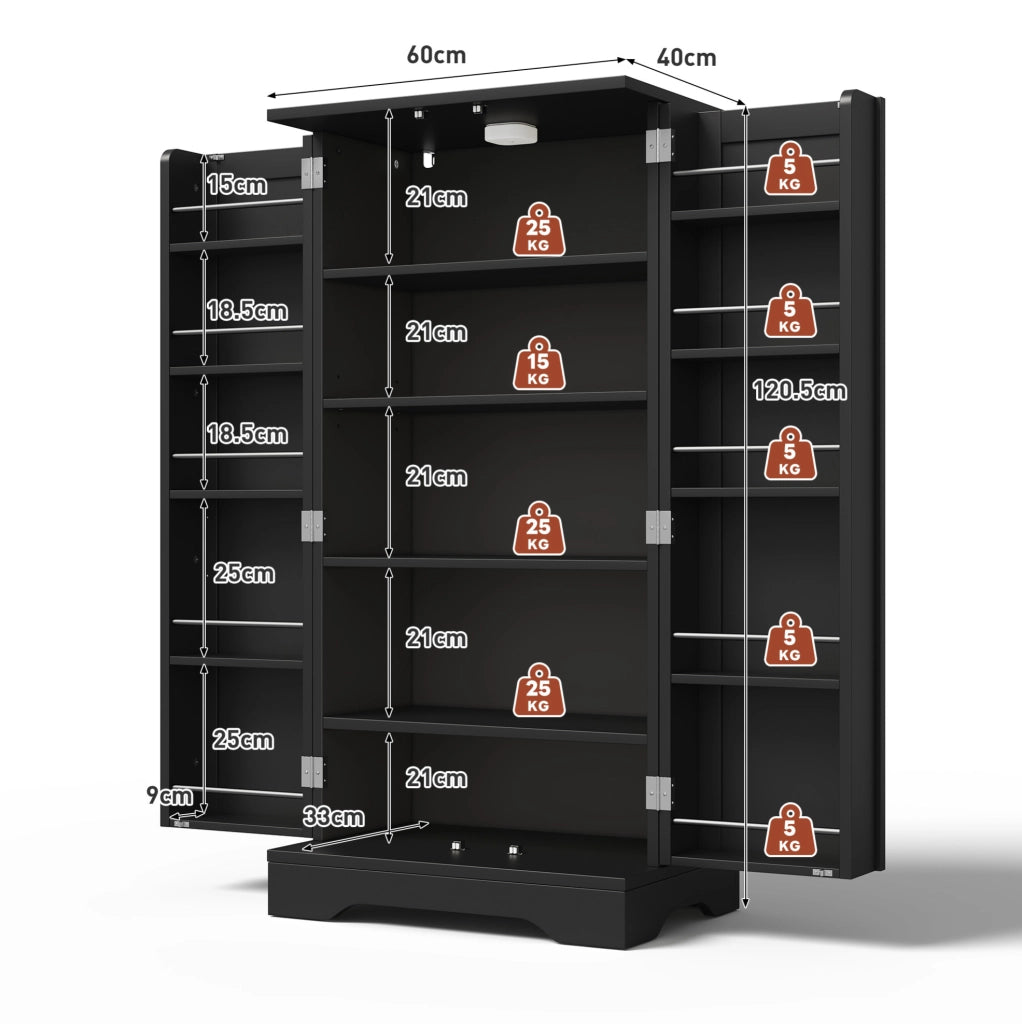 Armadio alto in MDF nero con luce LED a sensore