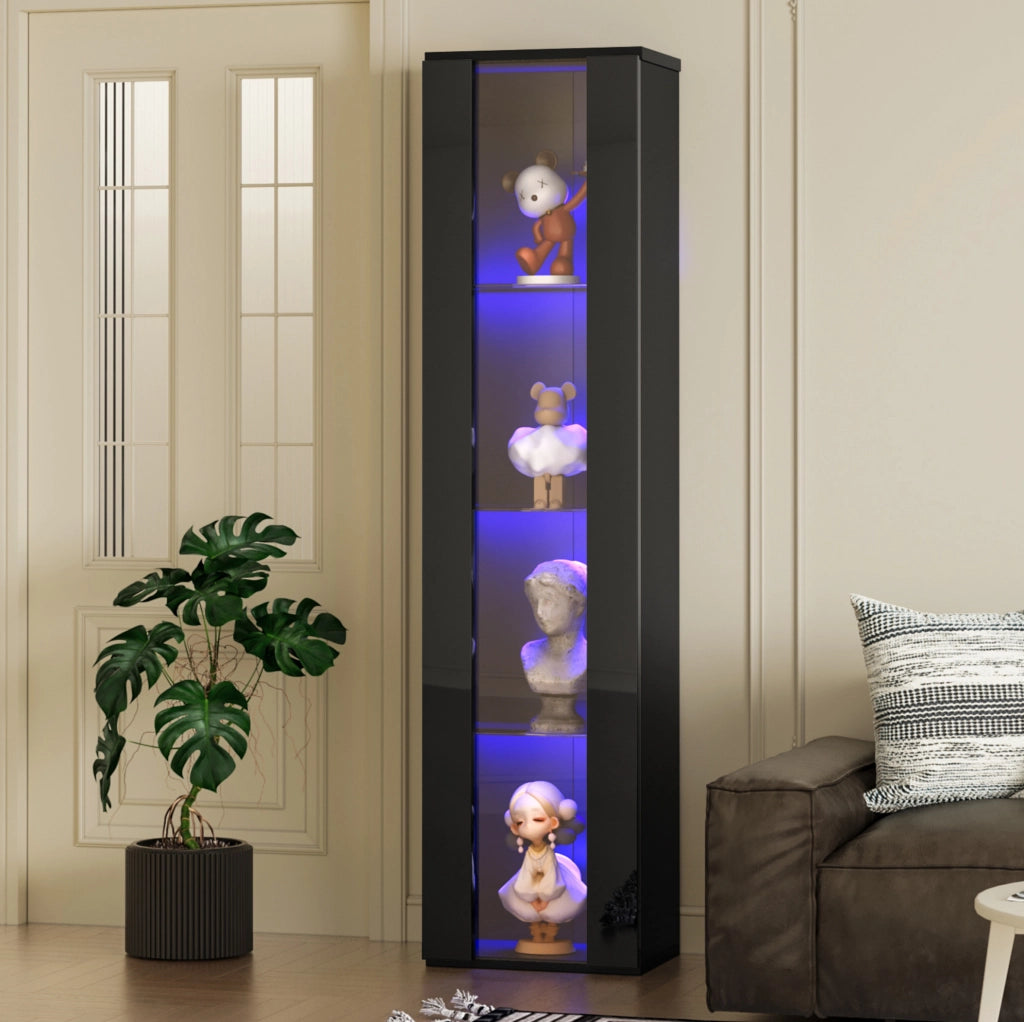 Vetrina multifunzione 40x29x170 cm con LED a colori; ripiani in vetro; nero