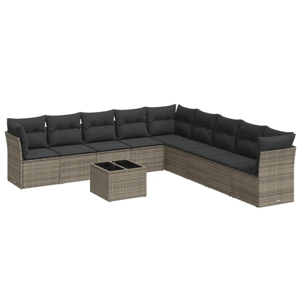 Set Divano da Giardino 10 pz con Cuscini Grigio in Polyrattan 3249629
