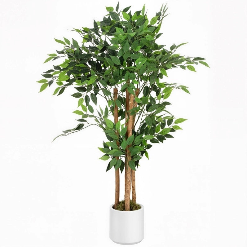 Pianta artificiale banyan 55x55x120 cm con foglie regolabili; tronco in legno; verde