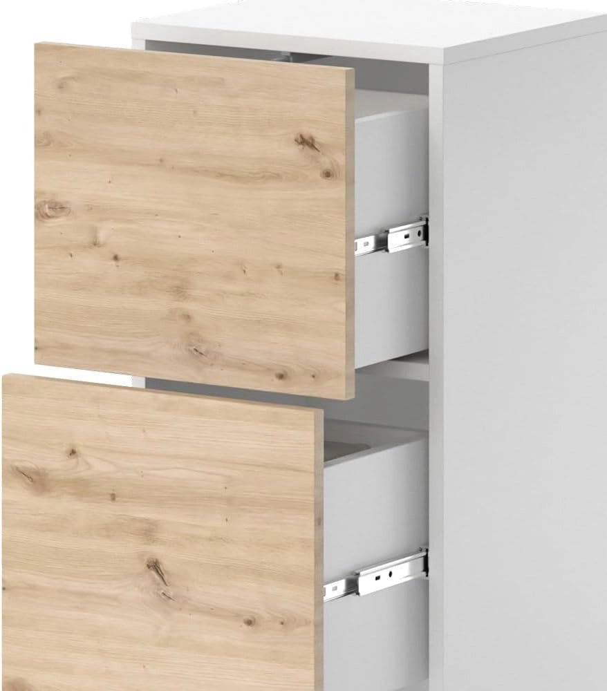 Mobiletto bagno Alf, Bianco, 35 x 92 cm con 2 cassetti, per riporre risparmiando spazio sopra la lavatrice