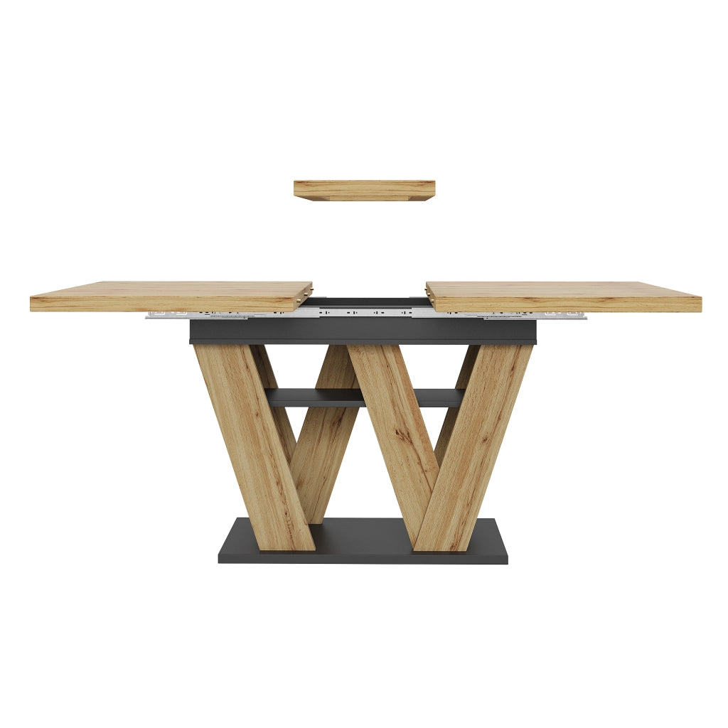 Tavolo allungabile moderno 119-158,5 x 80 x 75 cm con piano in MDF, struttura con gambe a W, colore nero/naturale