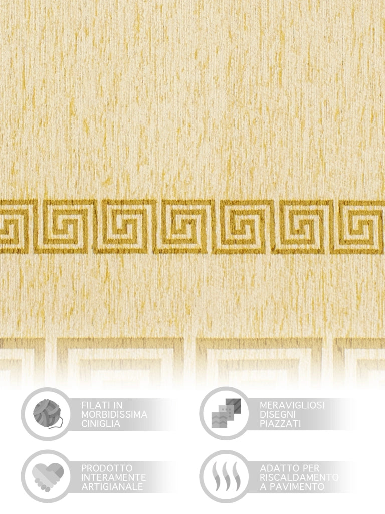 Tappeto Arredo Moderno Morbido in Ciniglia Ingresso Antiscivolo Prodotto Italiano  Soggiorno Camera Salotto Disegni Piazzati Cotone Varie Misure Grande Atena/Champagne - 115x175 cm