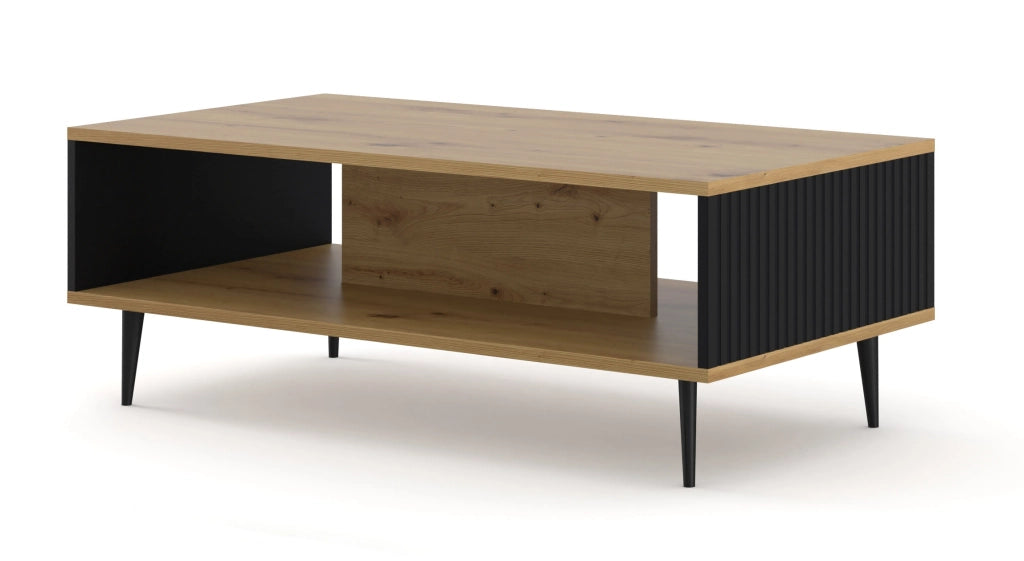 TAVOLINO DA CAFFÈ RAVENNA B IN MDF RIVESTITO IN FOGLIO 90x60x45 ROVERE ARTIGIANALE NERO OPACO GAMBE NERE