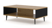 TAVOLINO DA CAFFÈ RAVENNA B IN MDF RIVESTITO IN FOGLIO 90x60x45 ROVERE ARTIGIANALE NERO OPACO GAMBE NERE