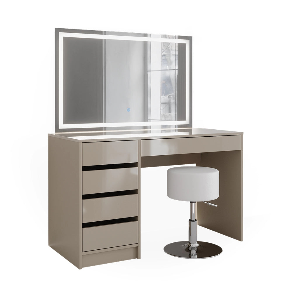 Vicco Tavolino da toilette Grigio 55 cm con specchio LED e sgabello