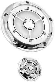 Copricoppe di Derivazione per Motocicletta - Materiale: Alluminio - Finestra di Chiarimento: Acciaio Inox - Copricoppe - Adatto per Harley - 5 Fori