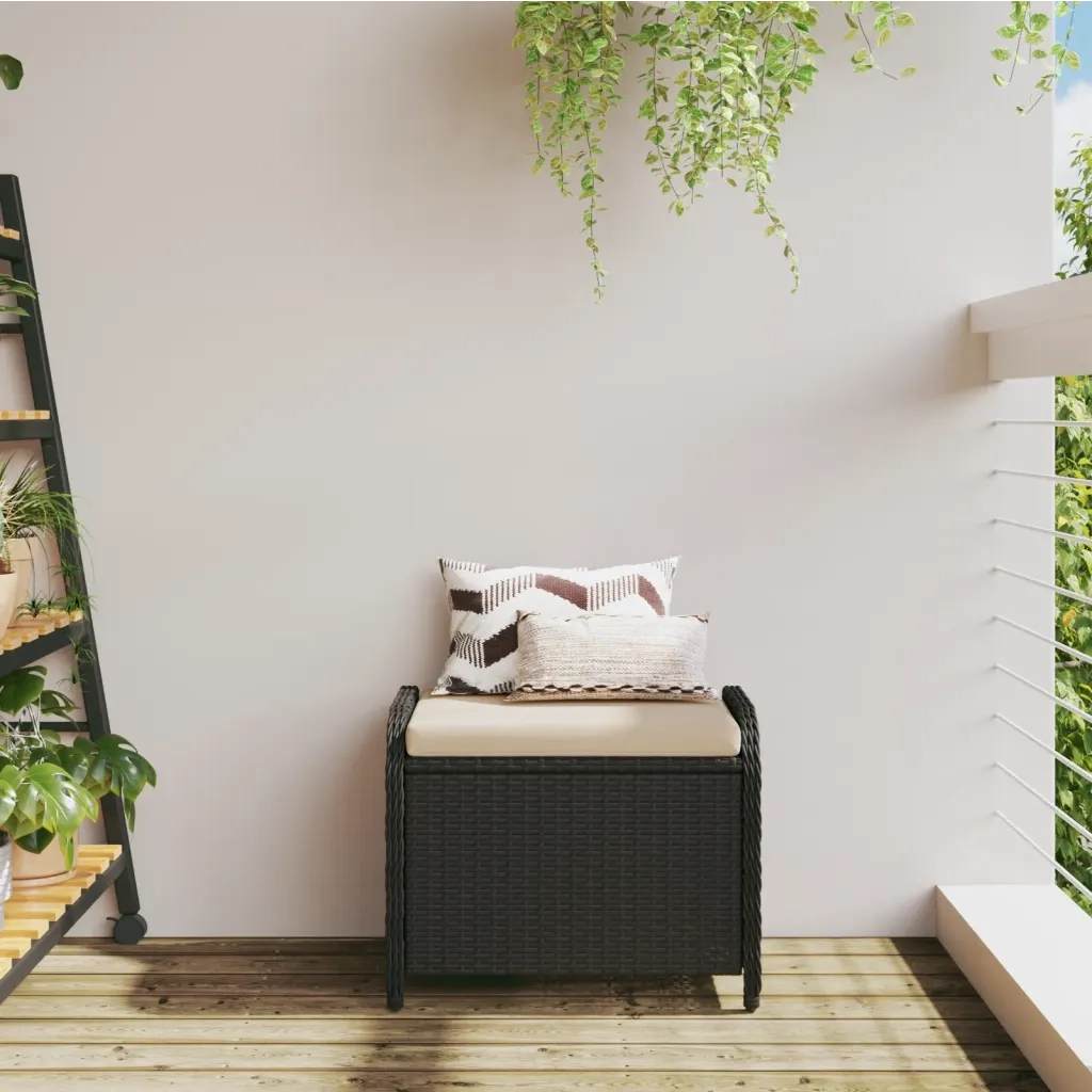 Sgabello Giardino con Cuscino Nero 58x46x46 cm in Polyrattan CFW8872550