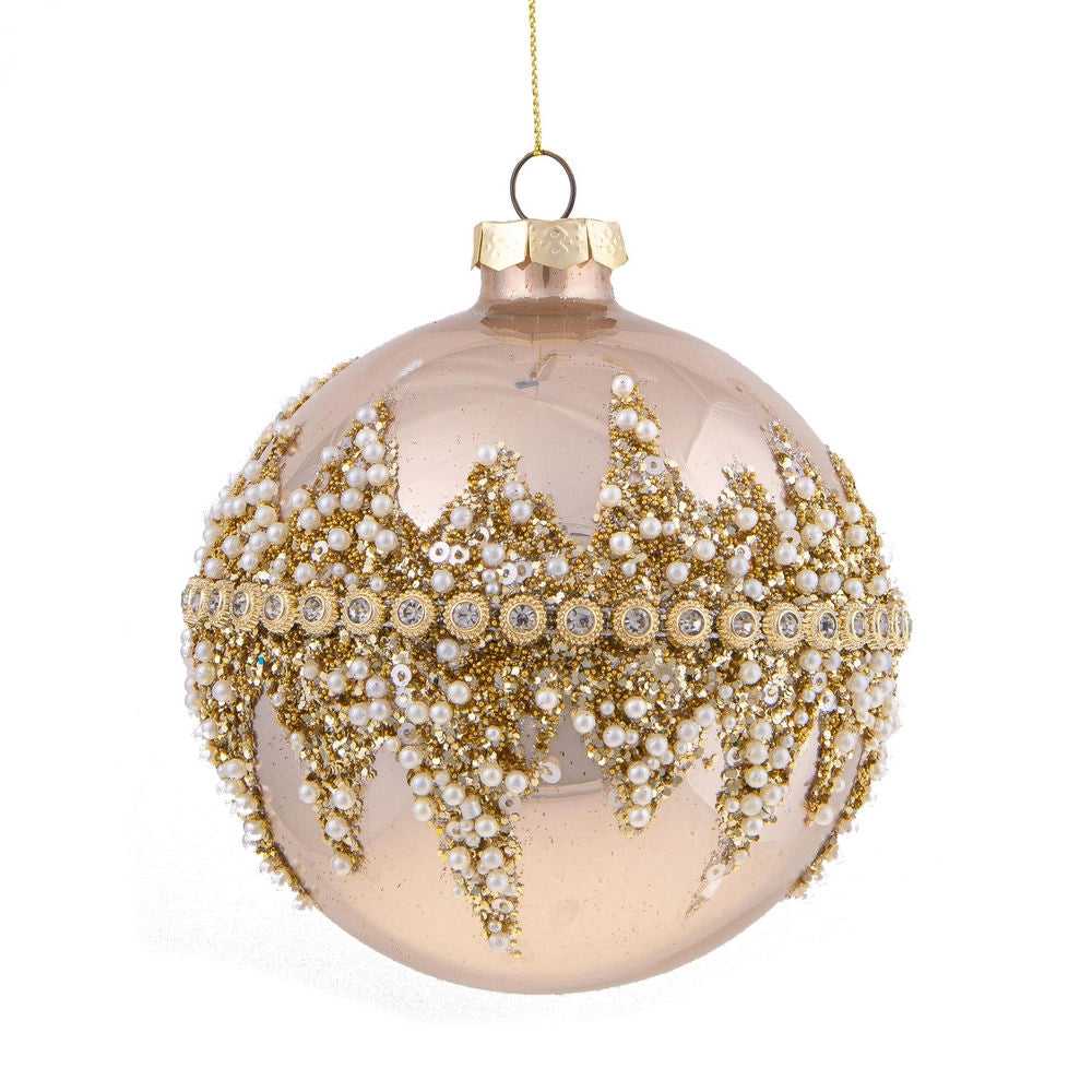Sfere di Natale Diamond con Decorazioni Oro e Perline Bianche 10 cm 4 Pz