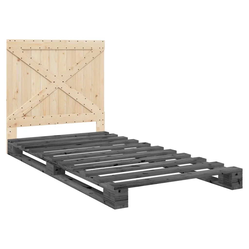 Giroletto con Testiera Grigio 100x200 cm Legno Massello di Pino 3281581