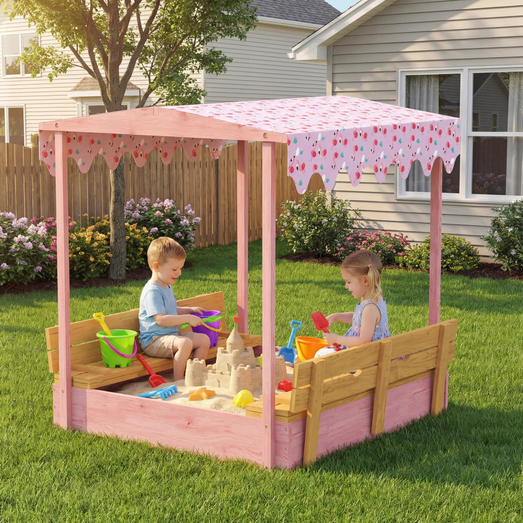 Sandbox in Legno con Coperchio e Sedile Pieghevole ¨C zephmum ¨C Legno Acacia Grigio