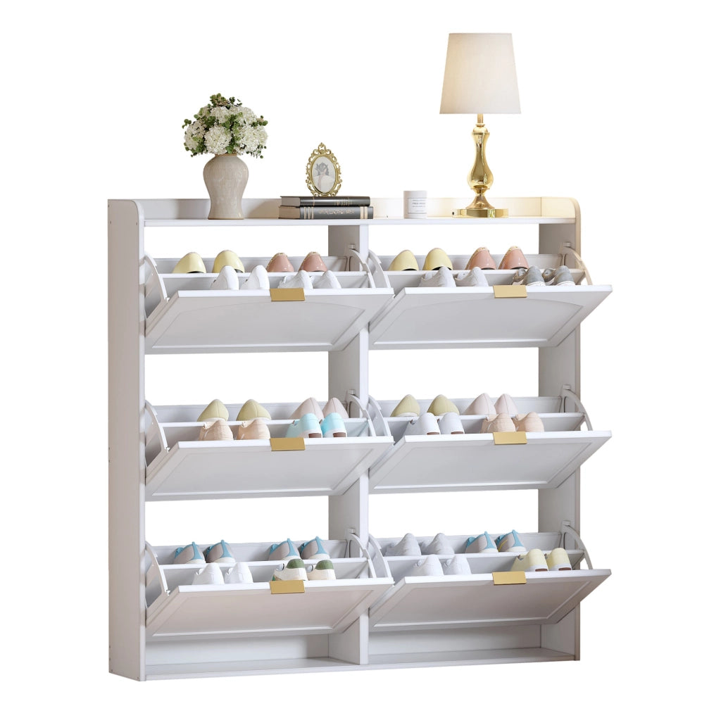 Scarpiera chiusa con 6 ante a ribalta; 120x23x118 cm; MDF e truciolare; bianca