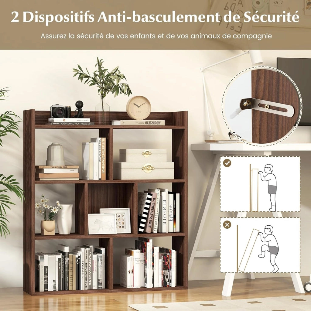 Libreria, scaffale con 7 cubi, divisorio con protezioni antiribaltamento, mensola cubo per camera da letto, ufficio, soggiorno, 80 x 20 x 90 cm (bianco)