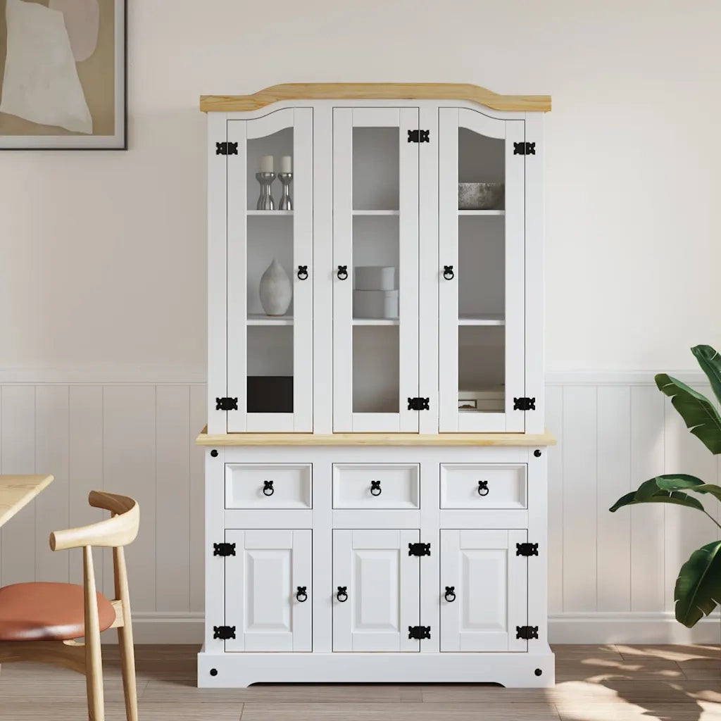 Credenza Corona Bianca 112x43x196 cm in Legno di Pino Messicano 355086