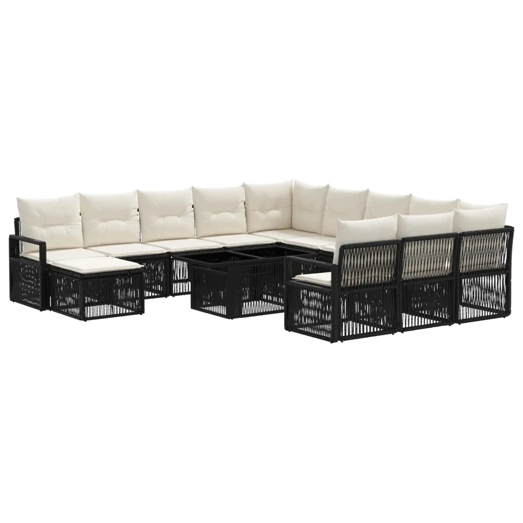 Set Divano da Giardino 13 pz Nero e Bianco Crema polyrattan 3437194