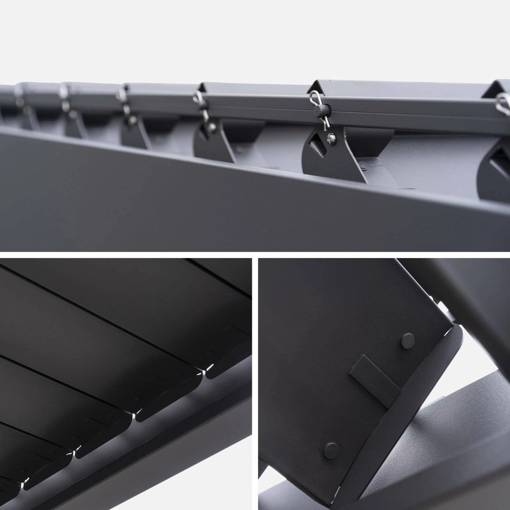 Pergola bioclimatica 3x6m in alluminio + 4 tende 3m, antracite