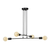 Lampadario Industrial 4 Luci Multiplo In Acciaio Nero A Bracci