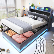 Letto imbottito singolo 90x200 cm con LED; USB e contenitore idraulico; grigio