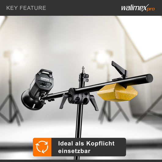 WT-501 Stativo a giraffa 100-410 cm, Treppiedi per luci regolabile, con braccio di supporto da 215 cm, contrappeso da 4,4 kg, per softbox, luce da studio, riflettore, flash