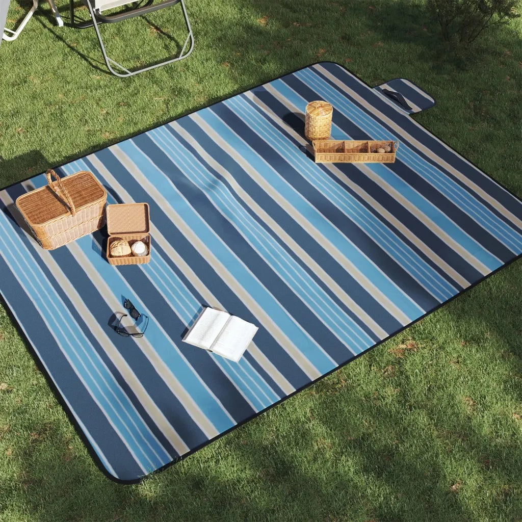 Tovaglia Picnic Pieghevole Onde Blu e Bianco 200x150 cm Velluto CFW3221982