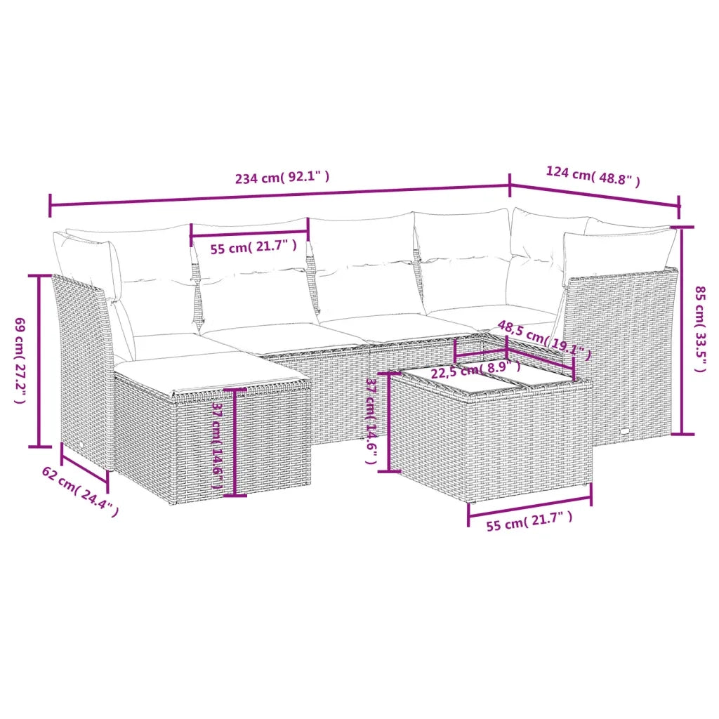 Set Divani da Giardino 7pz con Cuscini Grigio Chiaro Polyrattan 3263188
