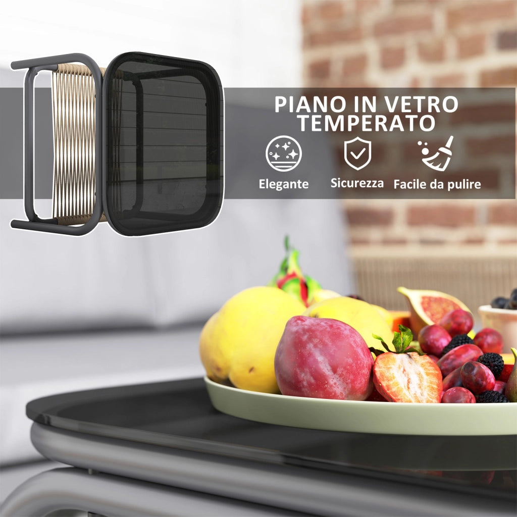 Set Salotto da Giardino Divano con Chaise Longue Poltrona e Tavolino in Rattan Grigio