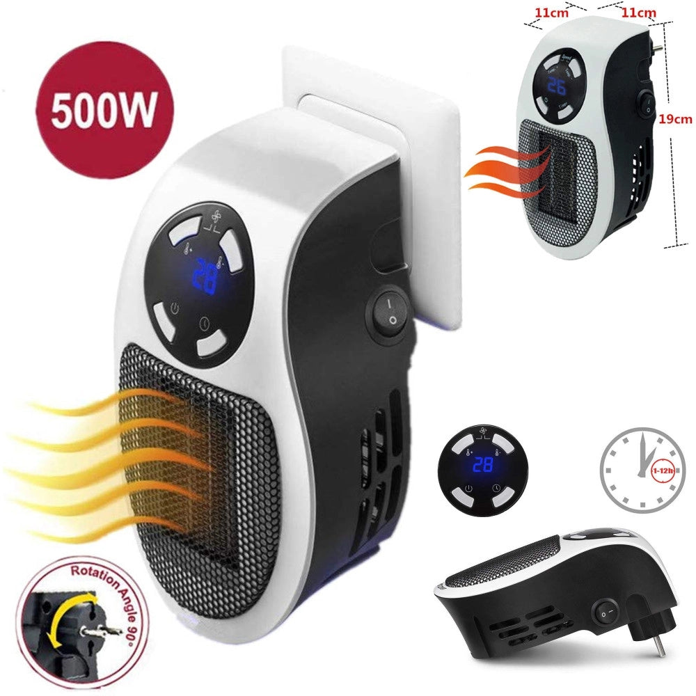 Trade Shop - Mini Stufa Elettrica A Muro Parete Display Digitale Handy Termo Riscalda 500 W -