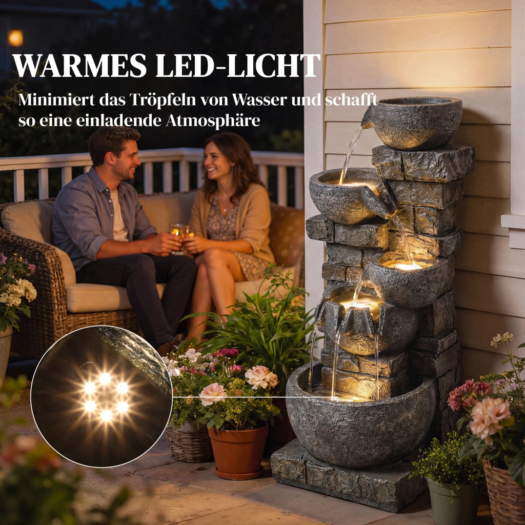 Fontana da Giardino a Cinque Livelli con LED ¨C Zephmum ¨C Effetto Pietra 34x36x80 cm