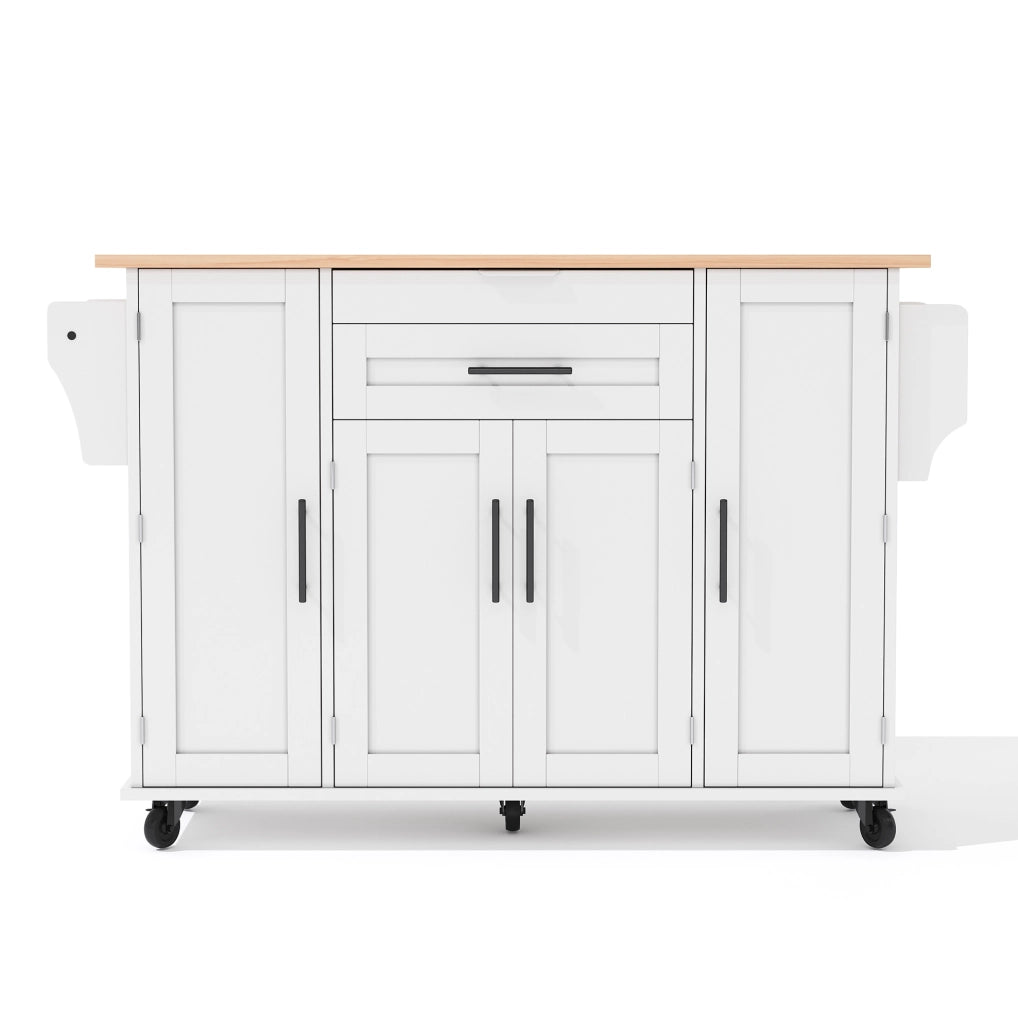 Isola cucina mobile 136x70x92 cm con piano estraibile e cassetto nascosto in MDF bianco e naturale