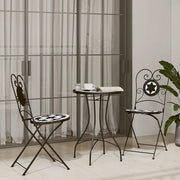 Set da Bistrot con Mosaico Nero e Bianco in Ferro e Ceramica 3216354