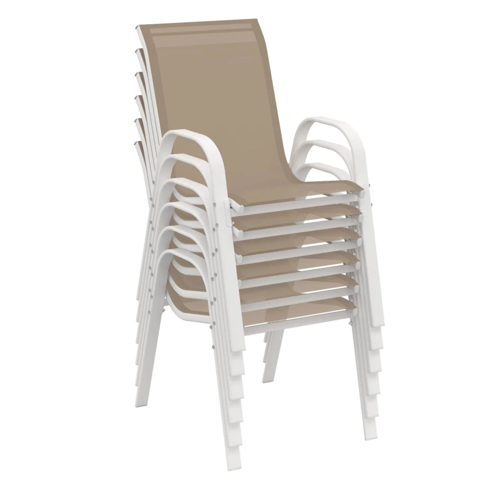 IDMarket - Set di 6 sedie da giardino impilabili LYMA in metallo e textilene, bianco e beige