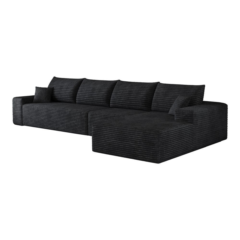 Divano angolare con chaise longue ¨C Minimal ¨C nero velluto imbottito 340cm