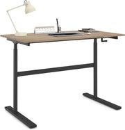 Scrivania JEANNE, diritta, sit/stand con manovella, altezza regolabile da 70 a 120 cm, legno di faggio e nero