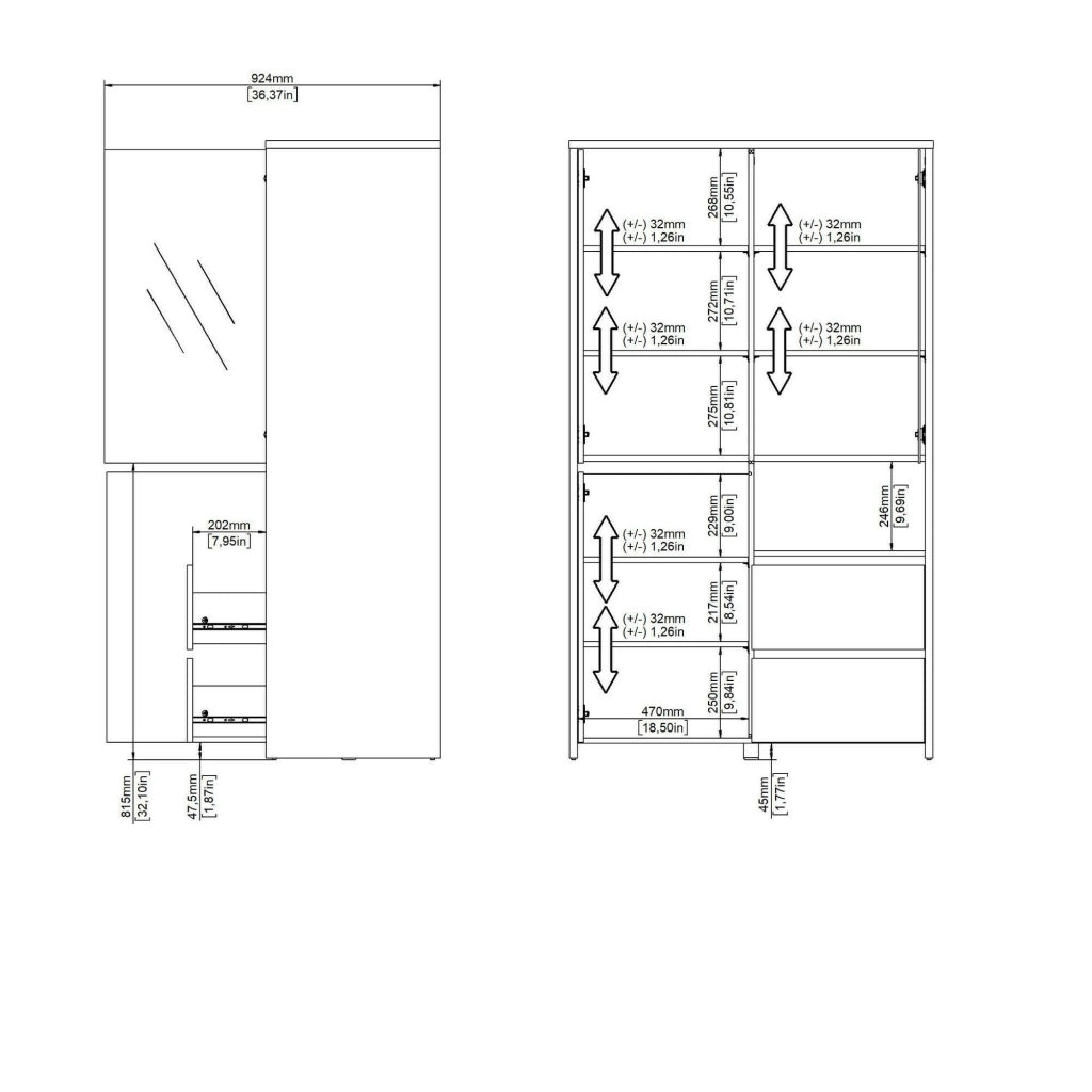Vetrina Reykjavik, Credenza espositiva, Vetrinetta multiuso, Madia da soggiorno, 100x48 h170 cm, Rovere e Bianco lucido
