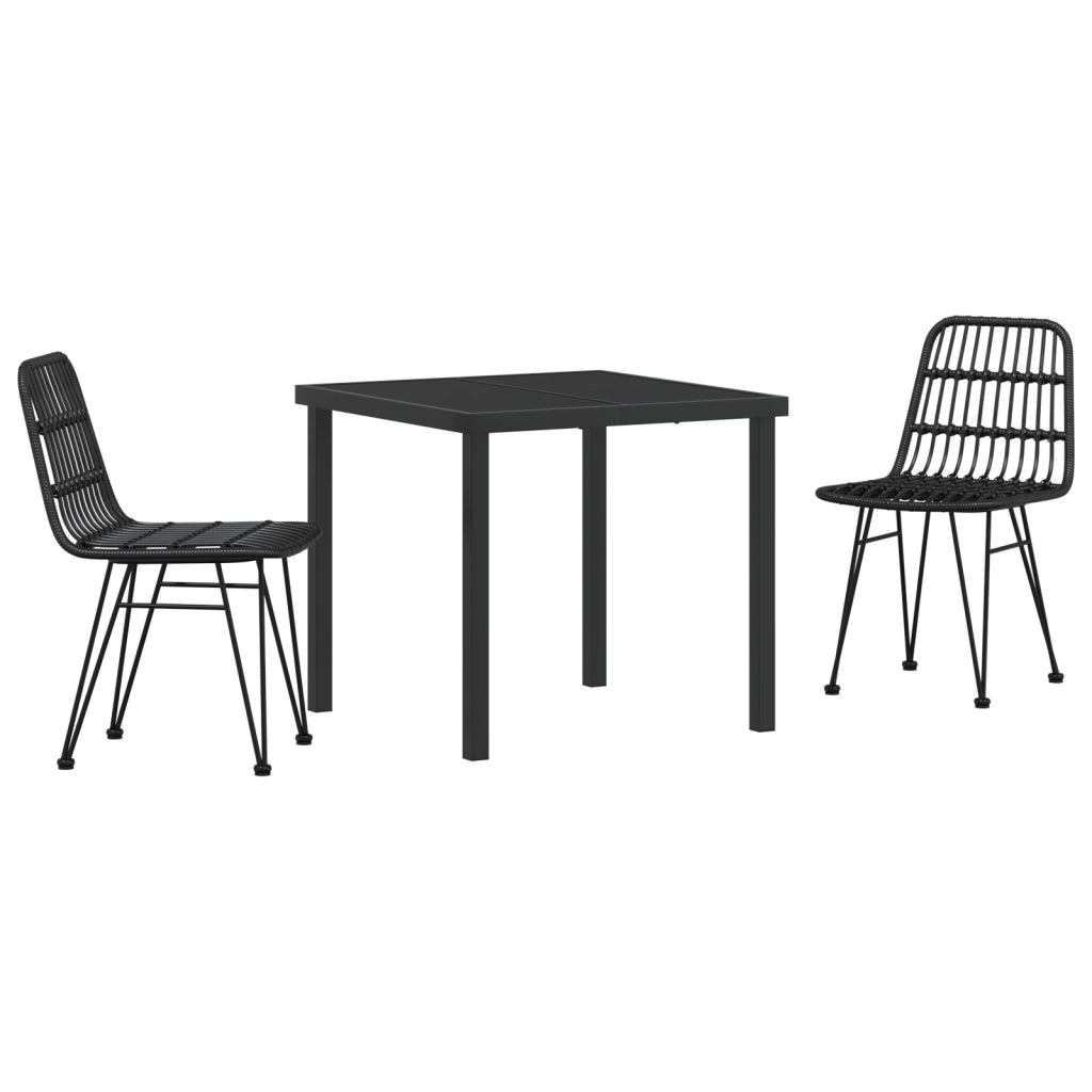 Set da Pranzo da Giardino 3 Pezzi Nero Poli Rattan