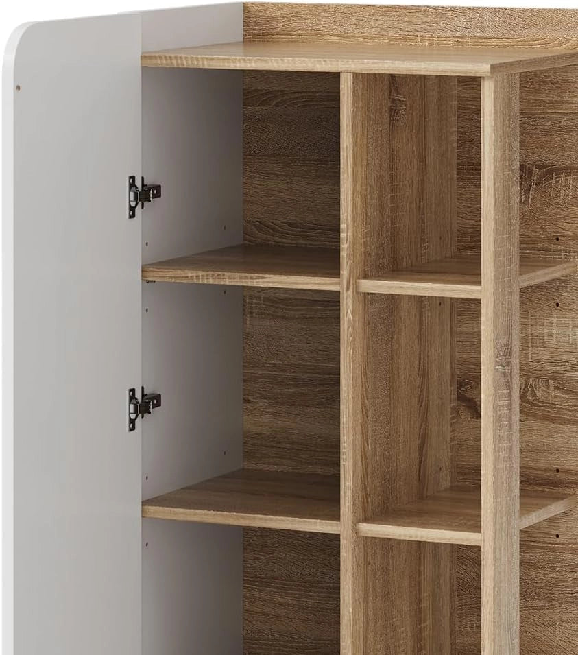 Mobiletto bagno Karen, Sonoma/Bianco, 50 x 128 cm con anta e vani a giorno, per la conservazione di articoli da bagno e asciugamani