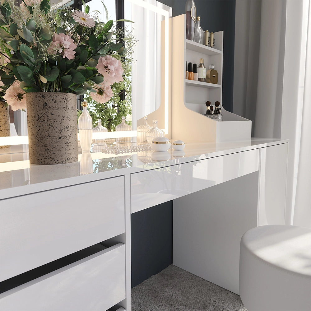 Vicco Tavolo da toeletta Bianco/bianco lucido 158.2 cm 4 parti