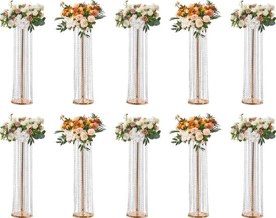 Vasca a Fiore - Supporto per Fiori - Vaso di Cristallo - Supporto Metallico per Decorazione Bar Hotel Ristorante Matrimonio - 20 X 20 X 90 cm - Set da 10