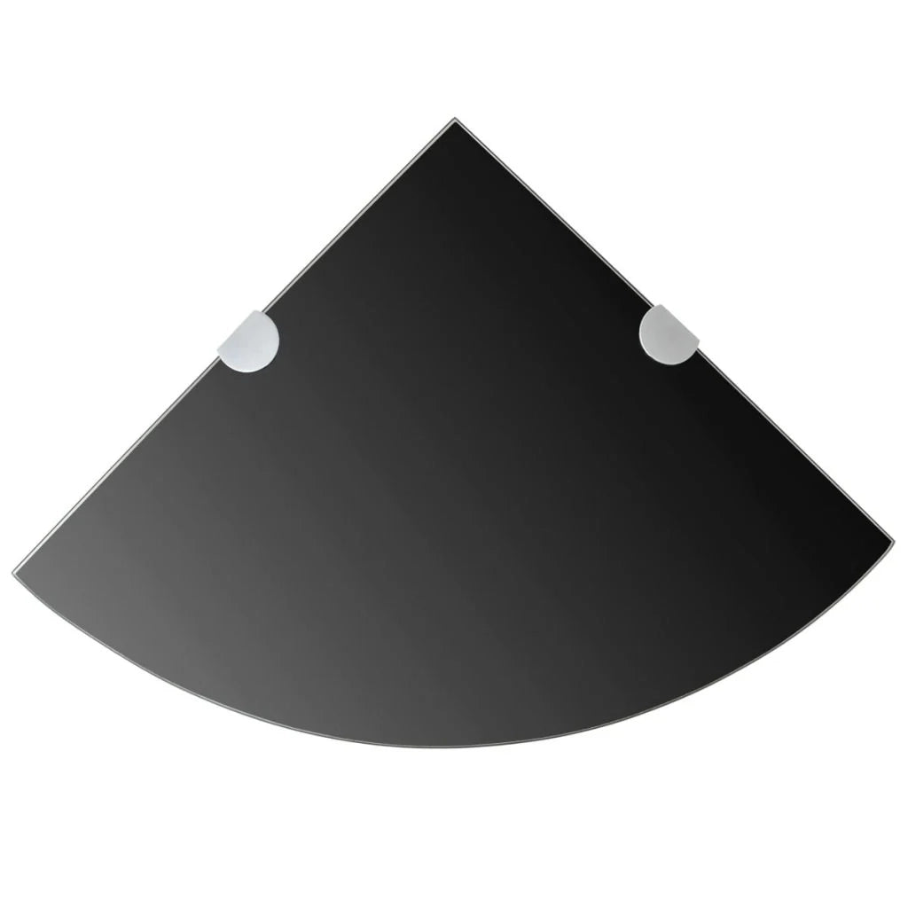 Mensola angolare con staffe cromate e vetro nero 35 x 35 cm 2702221/2