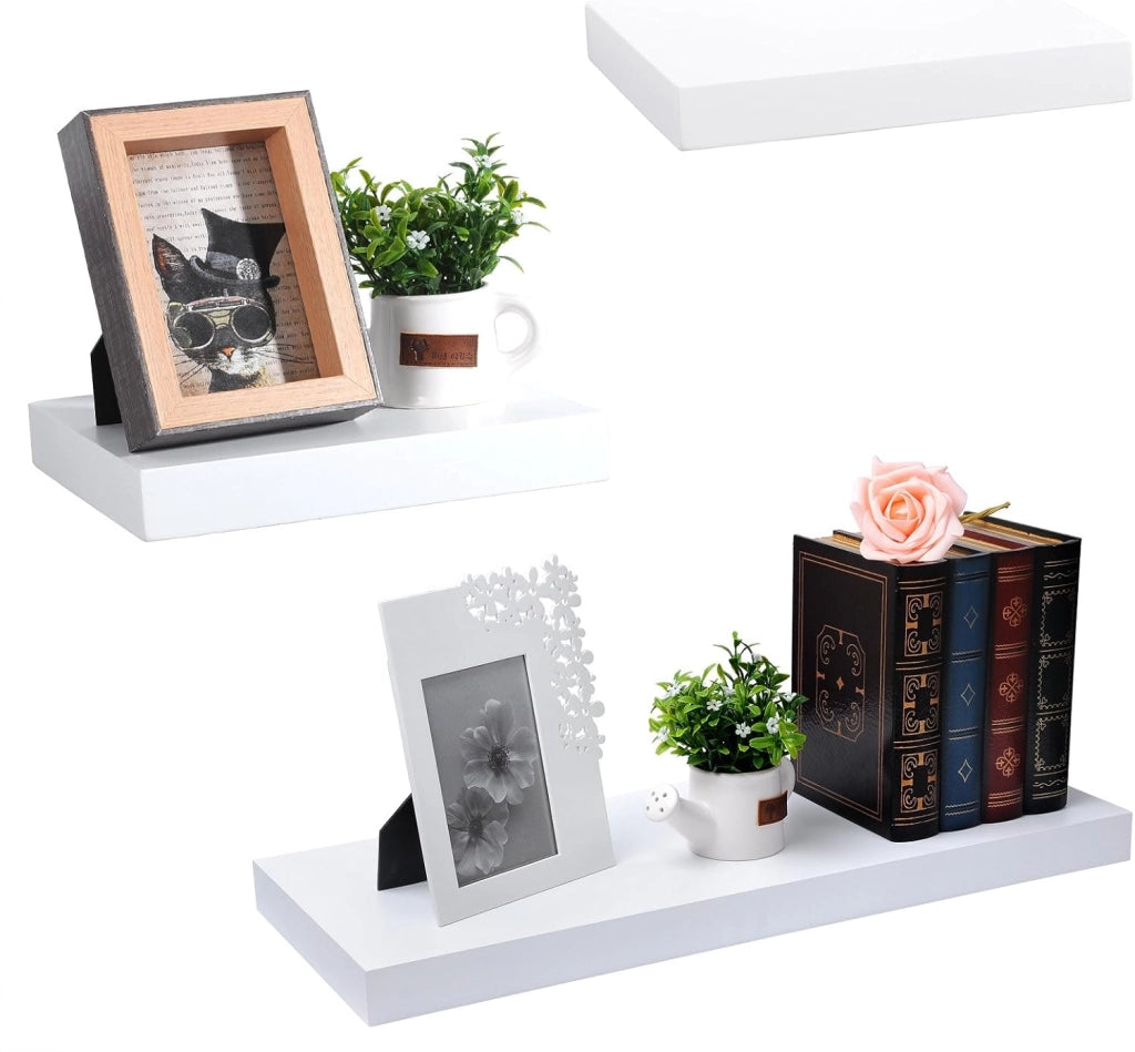 Mensola a Muro Set da 2, 25cm, Mensole Librerie da Parete Scaffale MDF Stile Rétro Ripiano Portaoggetti, Bianco, 0078QJ-2