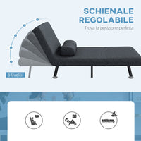 Poltrona Letto con Schienale Regolabile e Cuscino in Tessuto Effetto Lino e Acciaio Grigio Scuro