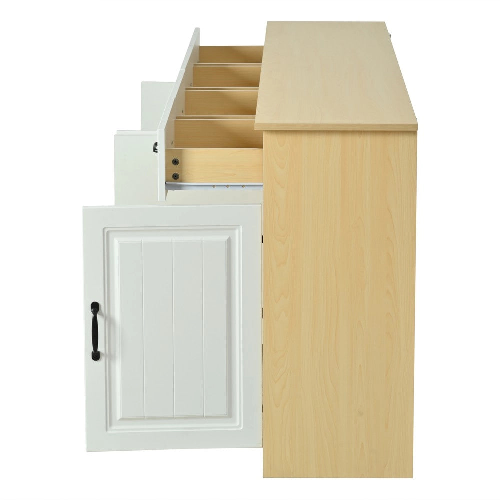 Credenza con 4 Cassetti e 4 Ante ¨C MINIMAL ¨C Design Rigato, Metallo, Bianco e Naturale, 160 cm
