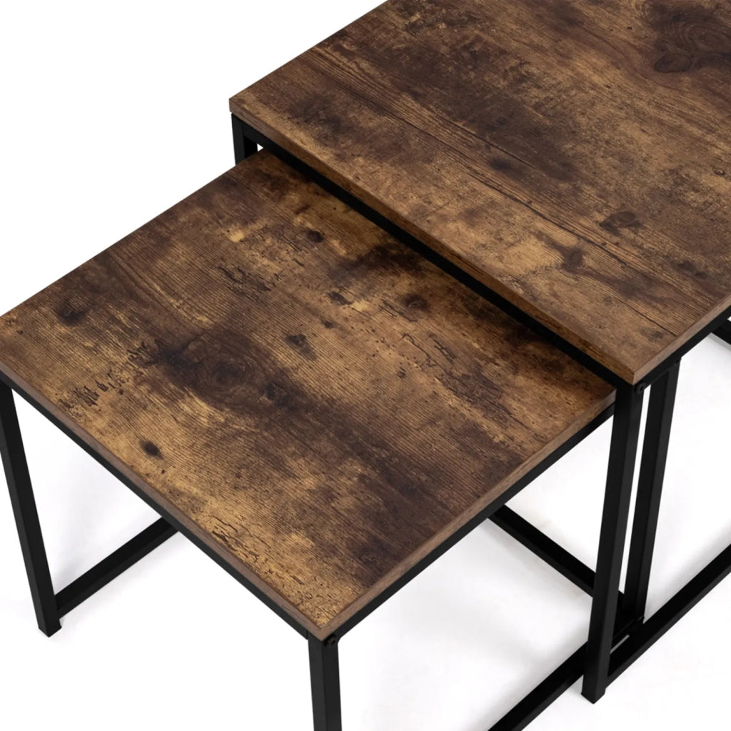 IDMarket - Set di 2 tavolini DAYTON 40/45 con piani ad effetto invecchiato, design industriale