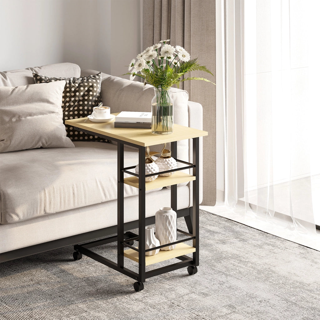Tavolino da salotto con ruote e 2 ripiani ¨C zephmum ¨C 60x34,5x64,5 cm colore naturale