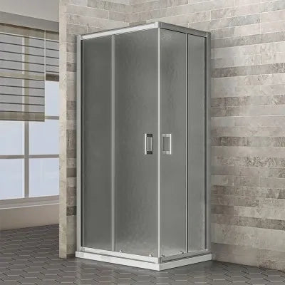Box doccia 70x70 angolare doppio scorrevole con vetro temperato opaco e profili cromo Geo
