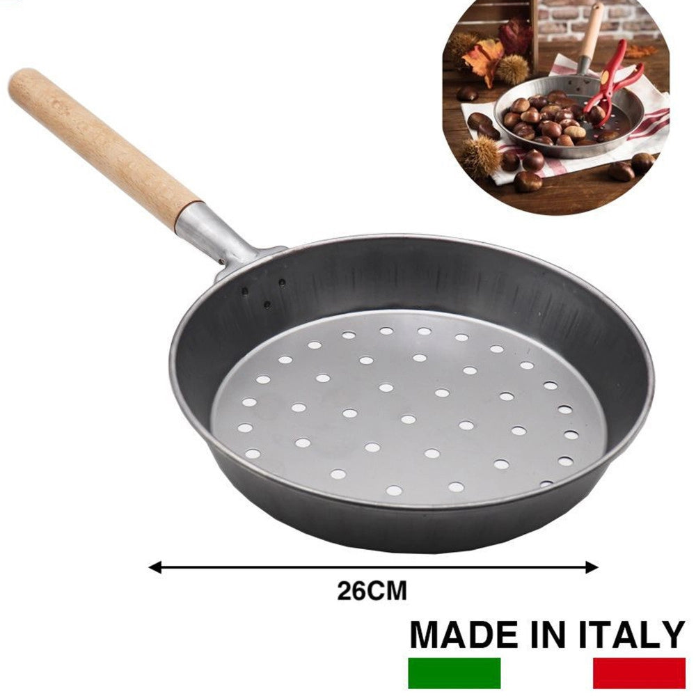 Trade Shop - Padella Per Caldarroste In Acciaio Al Carbonio Diametro 26 Cm Accessorio Cucina -